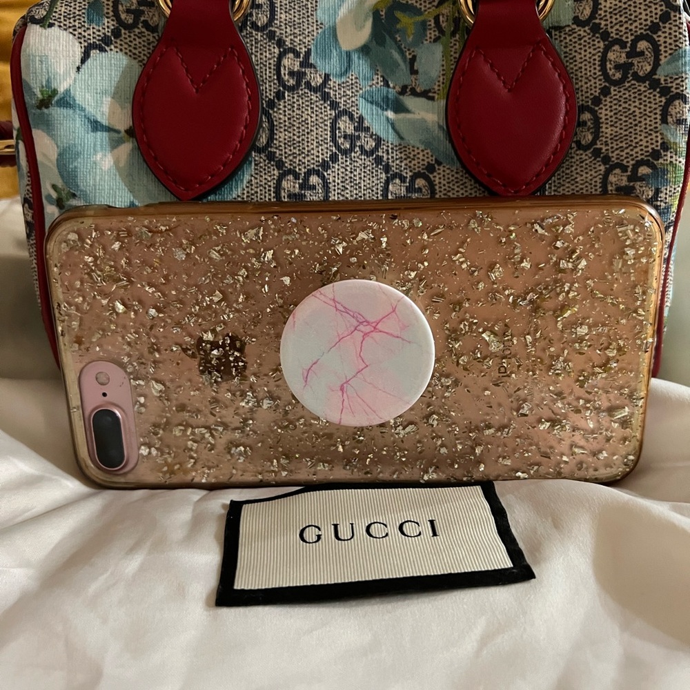 Mini GG Supreme Blue Floral Print with Red leather trim. - Picture 6 of 16